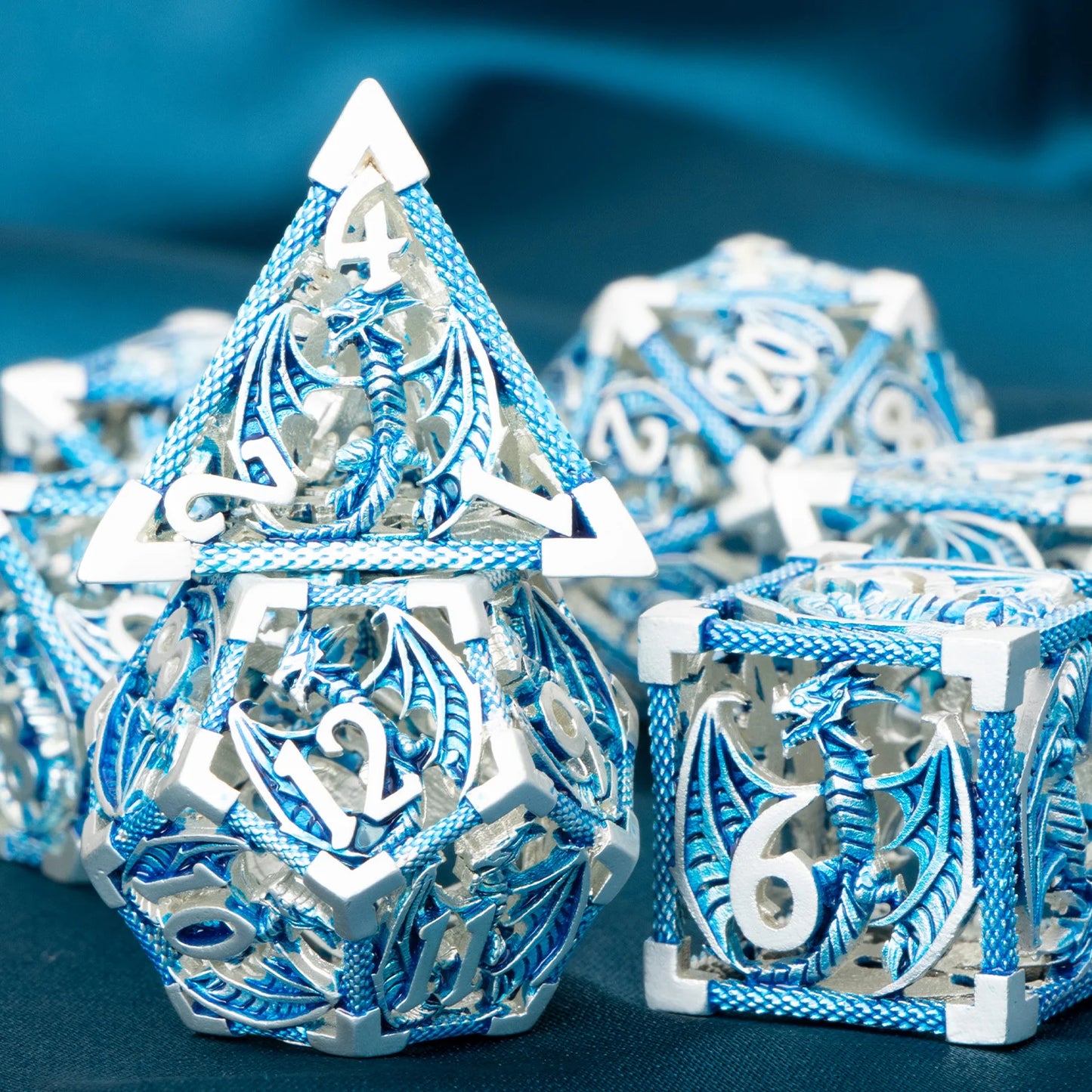 Metal DnD dice set of Ice color