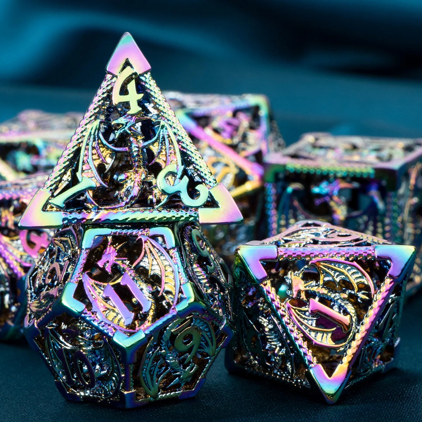 Metal DnD dice set of Rainbow color