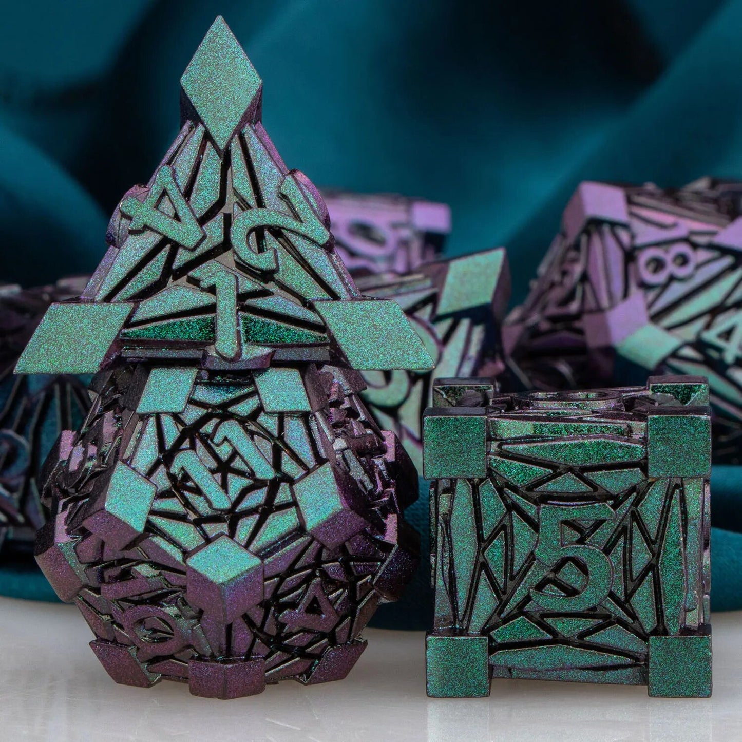 Metal DnD dice set of Purple-green color