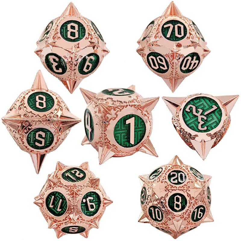 Metal DnD dice set of Peach-green color