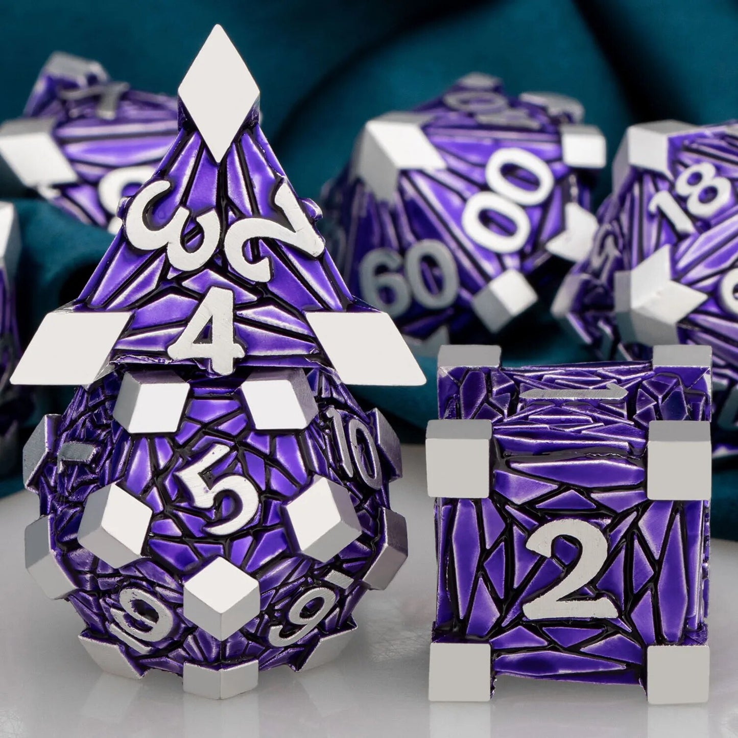 Metal DnD dice set of Silver-purple color