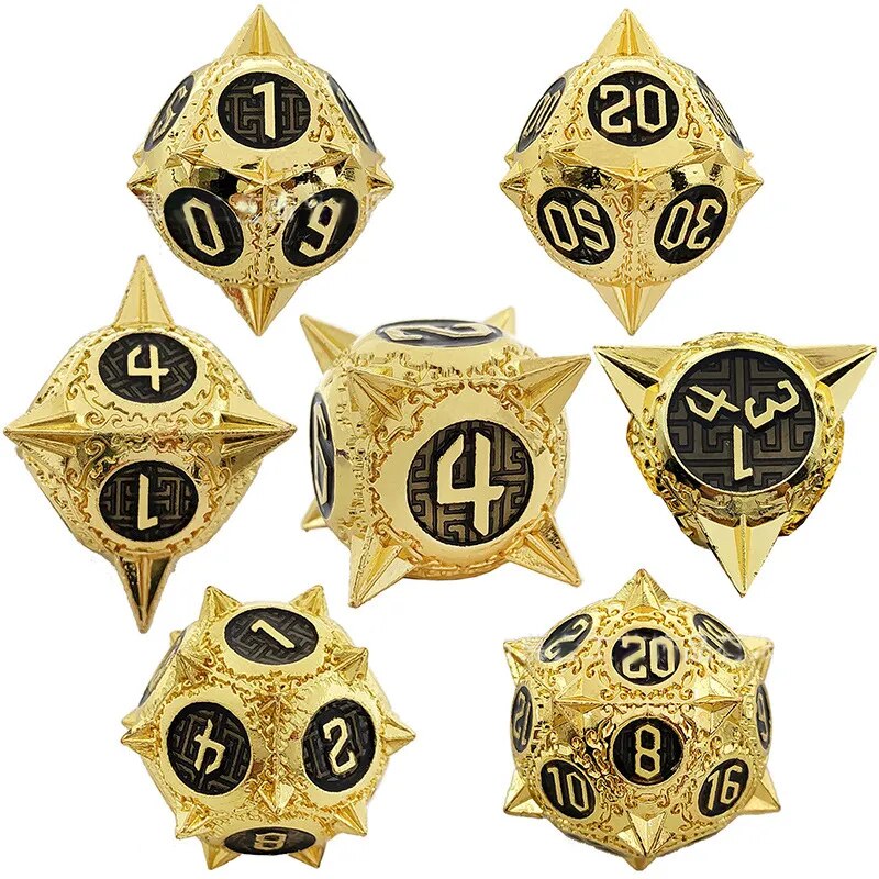 Metal DnD dice set of Gold-black color