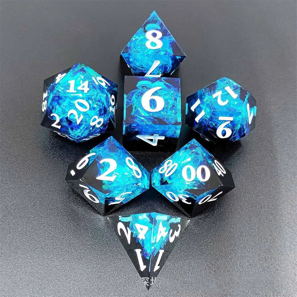 Resin DnD dice set of Ice and Shadow color