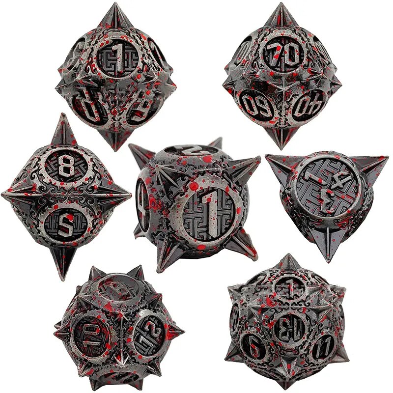 Metal DnD dice set of Bloodied steel color