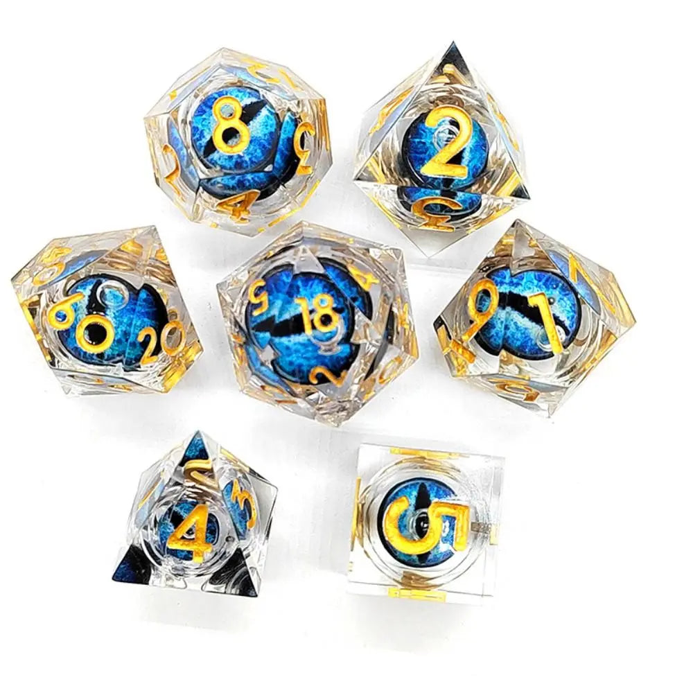 Transparent resin dice with blue eye inside