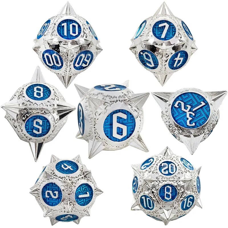 Metal DnD dice set of Peach-blue color