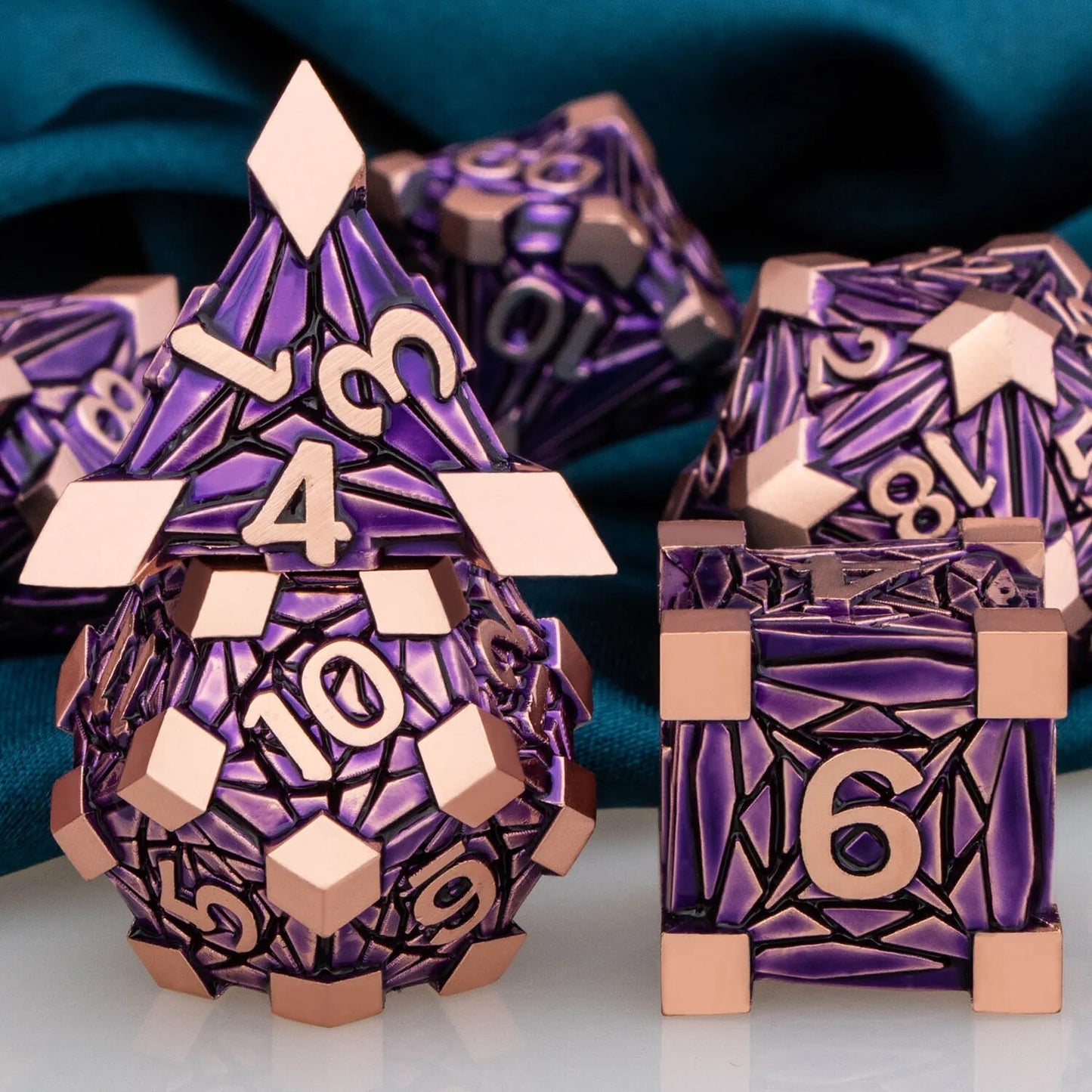 Metal DnD dice set of Copper-purple color