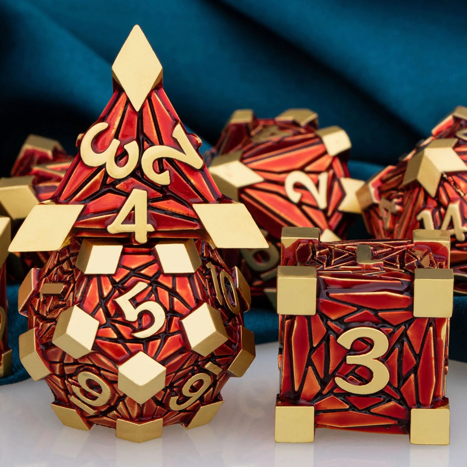 Metal DnD dice set of Gold-red color