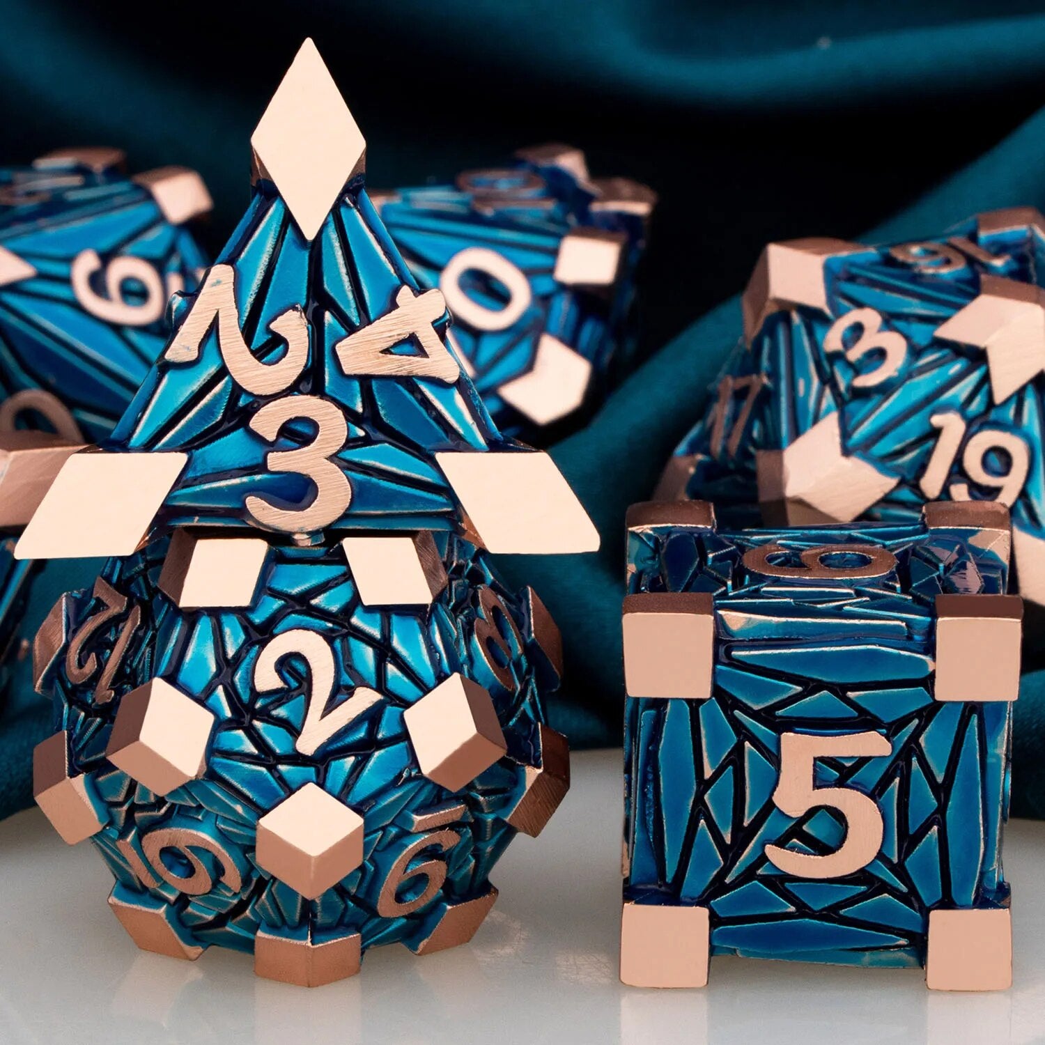 Metal DnD dice set of Copper-blue color