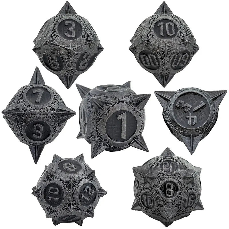 Metal DnD dice set of Steel-grey color