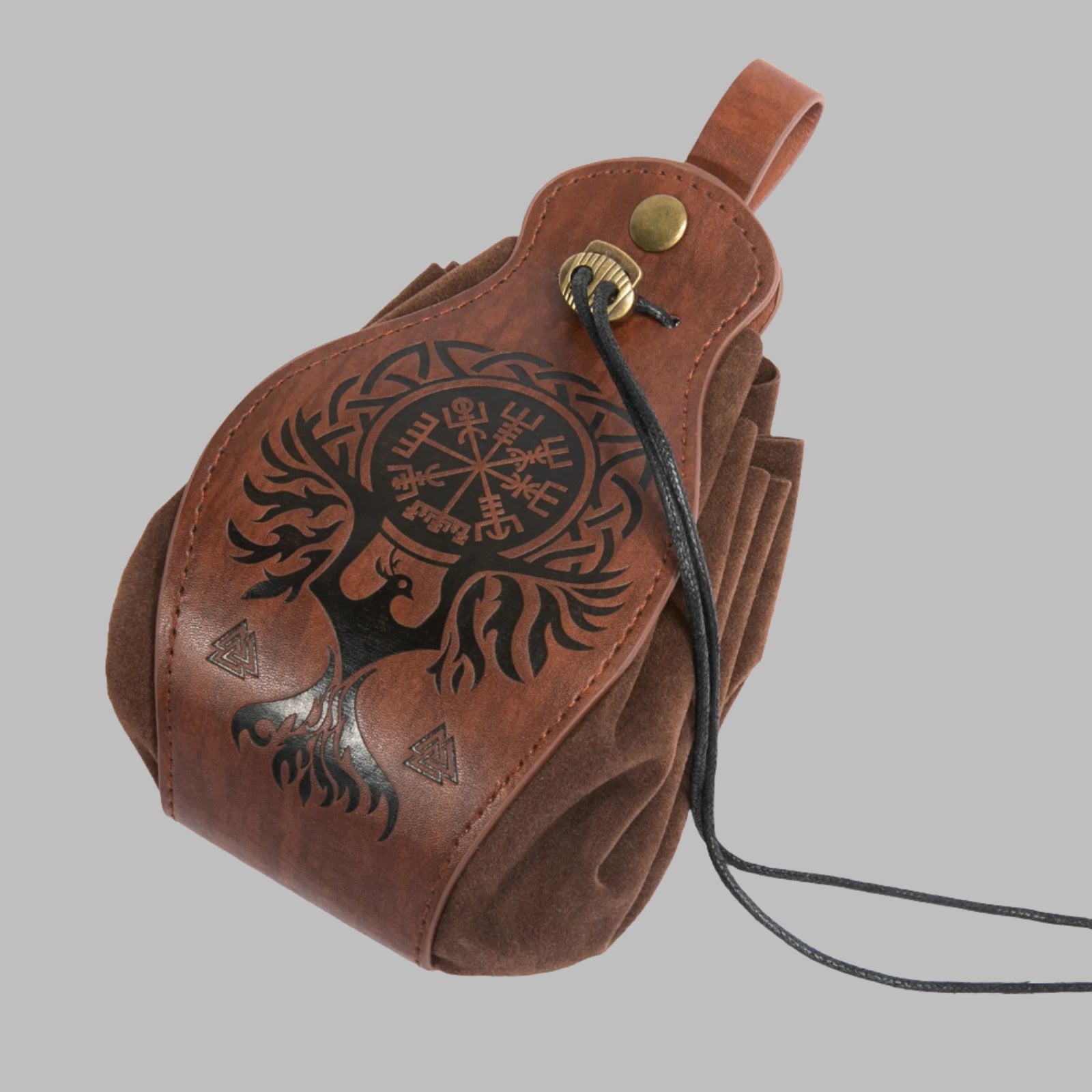 Brown coin pouch with phoenix design