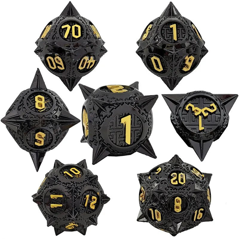 Metal DnD dice set of Obsidian-gold color