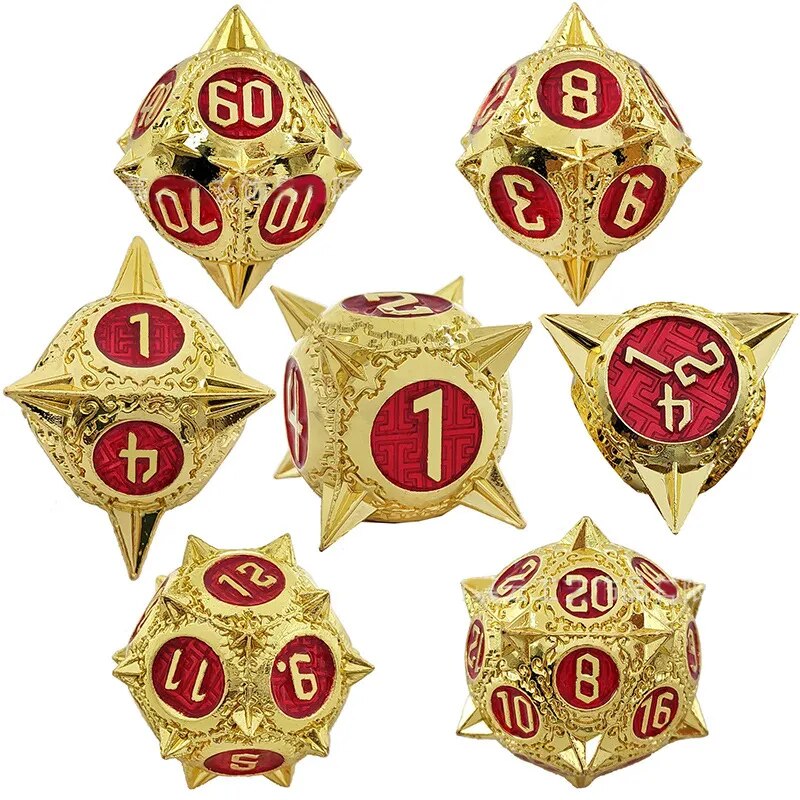 Metal DnD dice set of Gold-red color